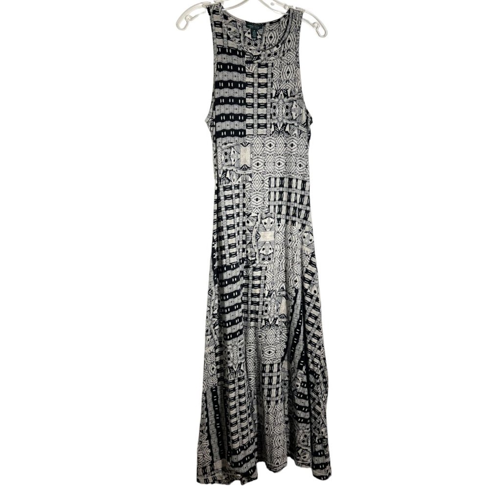 Vintage Ralph Lauren Jeans Co. Sleeveless Geometric Print Cotton Maxi Dress Sz M